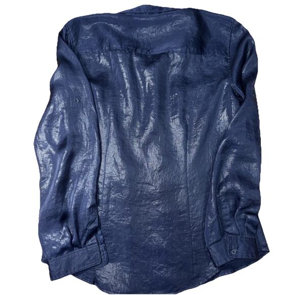 NWT Calvin Klein Women’s Navy Polyester Button Up Roll Tab Sleeve Blouse Medium - Picture 7 of 7